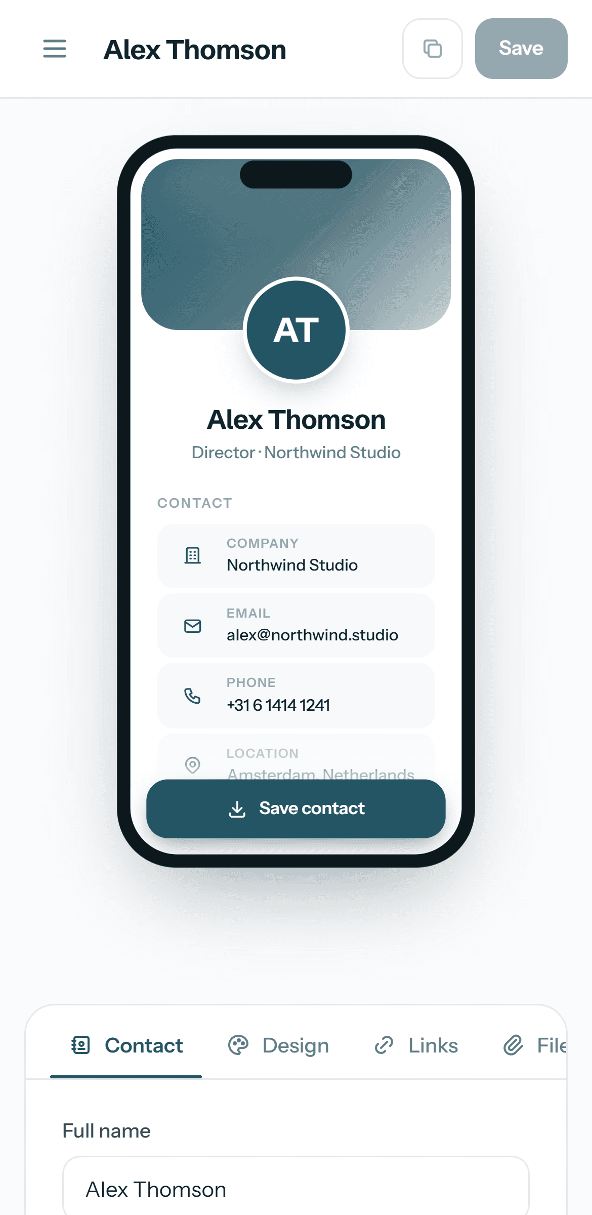 Touch NFC card editor mobile preview
